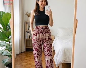 Thai Elephant Harem Pants - Boho Hippie Yoga Trousers, Loose Fitting Free Size Festival Clothing