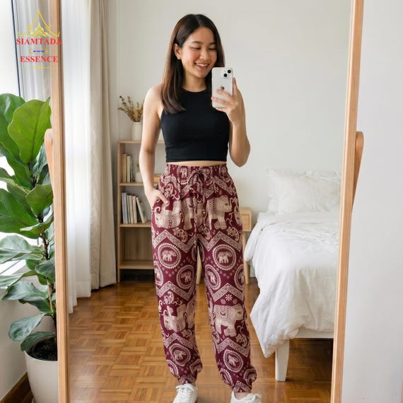 Thai Elephant Harem Pants - Boho Hippie Yoga Trousers, Loose Fitting Free Size Festival Clothing
