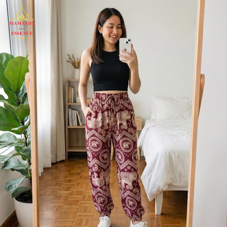 Thai Elephant Harem Pants - Boho Hippie Yoga Trousers, Loose Fitting Free Size Festival Clothing