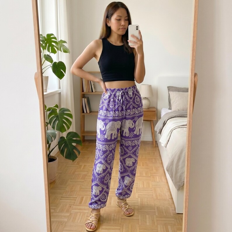 Thai Elephant Harem Pants - Boho Hippie Yoga Trousers, Loose Fitting Free Size Festival Clothing