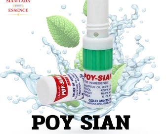 May include: A white and green Poy-Sian Thai herbal inhaler with the text "POY-SIAN" in large black letters. The inhaler is shown with mint leaves and water splashes. The text "THAI Herbal Inhaler" is below the product name.