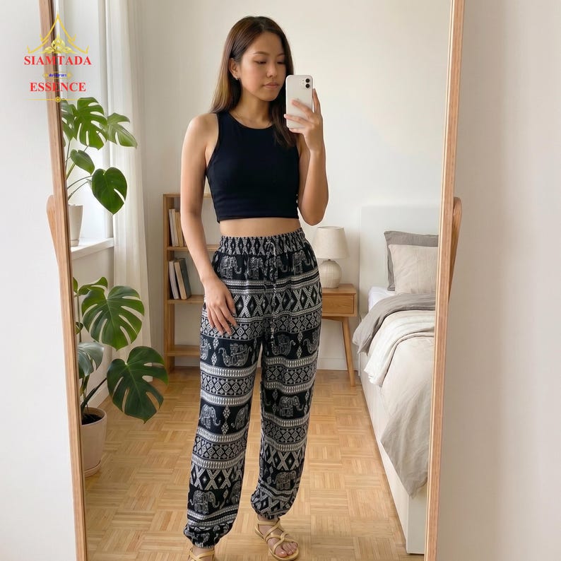 Thai Elephant Harem Pants - Boho Hippie Yoga Trousers, Loose Fitting Free Size Festival Clothing