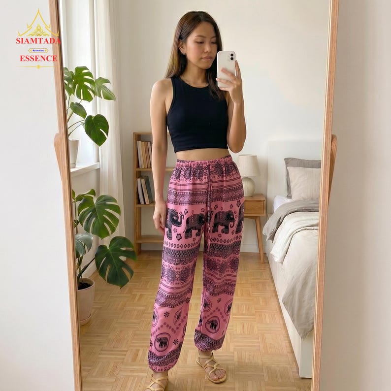 Thai Elephant Harem Pants - Boho Hippie Yoga Trousers, Loose Fitting Free Size Festival Clothing