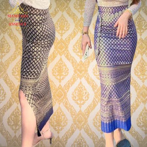 Skinny Thai Traditional Skirt, Elegant Sarong with High-End Pattern.