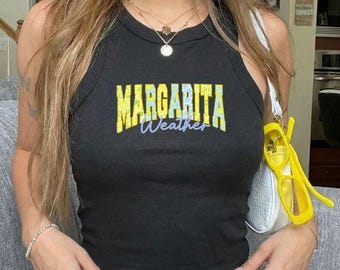 BELLA CANVAS Margarita Wetter Tank Shirt, lustiges Sommer Trinken Crop Top T-Shirt, Strand Urlaub Crop Tank Shirt, Mädchen Trip Cocktail Tank Tops