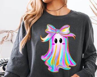 Shirt met iriserende spookpompoen: Coquette Halloween-T-shirt