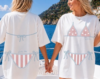 Custom Patriotic Bachelorette Shirts, USA Bride Beach Tee, Red White Bride Bikini Shirt, 4th of July Bach Party Shirt, America Bach Tee