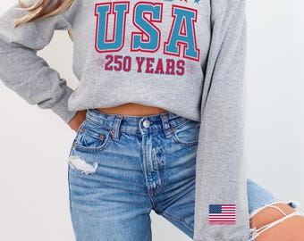 Sudadera con capucha del 250.º aniversario de Estados Unidos, con la bandera de EE. UU. en la manga, con capucha del semiquincentenario de Estados Unidos