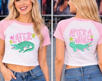 Camiseta corta de verano con estampado de cocodrilo / Camisetas cortas de verano con estampado de cocodrilo / Camiseta corta raglán de verano para la playa