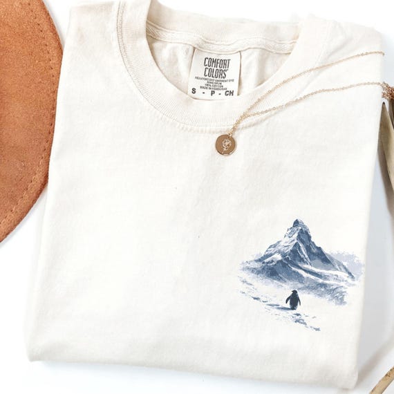 Comfort Colors® Minimalist Penguin Mountain Shirt, Comfort  Aesthetic Adventure T-Shirt, Quiet Courage Graphic Tee, Lonely Penguin Art Shirt