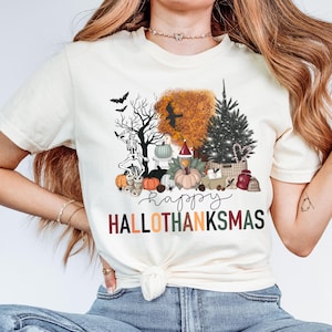 Happy HalloThanksMas Sweatshirt: Funny Halloween Thanksgiving Christmas Tee