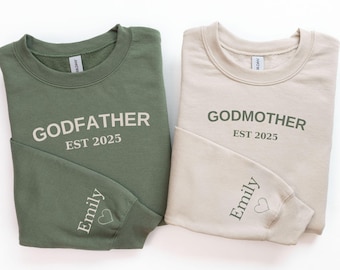 Felpa personalizzata con scritta "Madrina e Padrino", regalo personalizzato per proposta di matrimonio alla madrina, regalo per padrini, nome del figlioccio sulla manica, regalo per battesimo