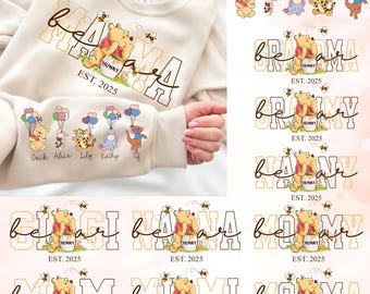 Aangepaste Mamaw-sweater met namen, Winnie de Pooh oma cadeau, aangepast Mama Bear-shirt, cadeau voor Moederdag, Mimi-sweater
