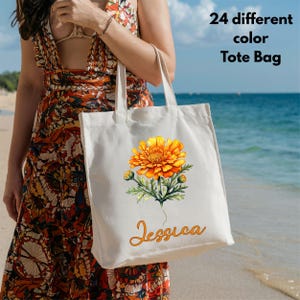 Geburtsmonat Blume Personalisierte Canvas Tragetasche, Bachelorette Brautjungfer Geschenke, Geburtstagsgeschenk für sie, Hochzeitsgeschenk, Geschenk für Mama