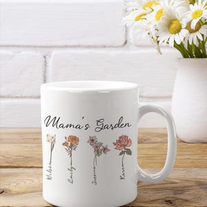 Caneca personalizada do jardim da avó, flores com nomes personalizados, caneca do jardim da avó, caneca personalizada da flor do nascimento, presente para a avó, jardim da mãe