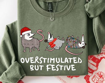 Overgestimuleerd maar feestelijk opossum kersttrui, grappig kerstshirt, opossum kersttrui, opossumcadeau, meme-sweater