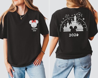 Camiseta personalizada Disney de dos caras 2026, camiseta familiar a juego, camiseta de vacaciones Disney, camiseta de viaje a Disneyworld, Disneyland 2026 para niños pequeños