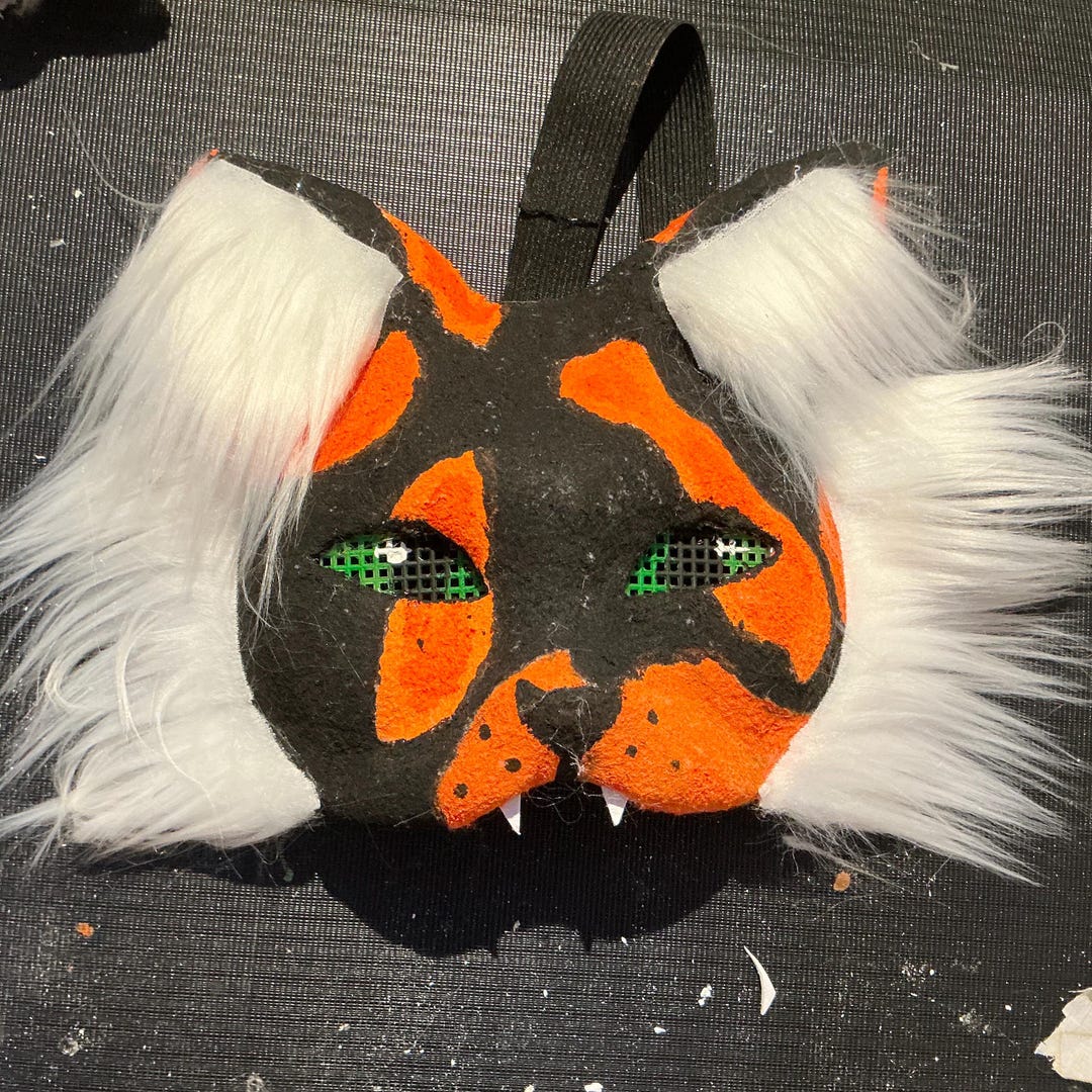 Calico Cat Mask Handmade Fully Furred Felted, Sturdy Elastic, Lined for ...