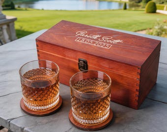 Custom Engraved Whiskey Glasses Set, Personalized Anniversary Gift for Him, Birthday Gifts for Husband