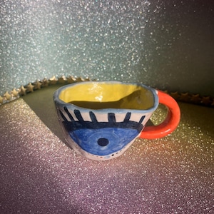 Böser Blick Becher | Handbemalte Keramiktasse | Handgemachte Kaffeebecher | Handgemachte Keramik Evil Eye Becher | Evil Eye Keramik | Böses Auge Geschenkidee