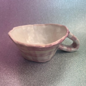 Gingham Ceramic Mug | Hand-painted Coffee Mug | Cute Striped Ceramic Mug | Lilac Striped Coffee Mug | Stripes Mug |  Handmade Coffee Mug
