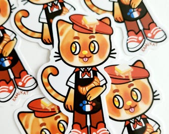 Croissant Brotkatze Aufkleber | Vinyl Aufkleber, gestanzter Aufkleber, Süßer Aufkleber, Kawaii Aufkleber, Katzen Aufkleber, Bäckerei Aufkleber, Laptop Aufkleber