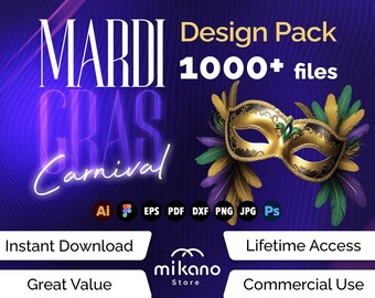 Mardi Gras Carnival SVG Bundle | Festive Masks, Beads, Fleur-de-Lis Designs (Digital Download)
