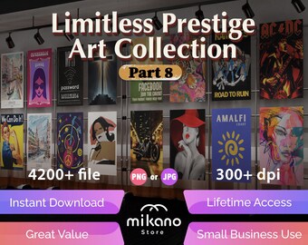4200+ Eclectic Wall Art Bundle, Retro Travel Music Fashion Decor (JPG PNG Download)