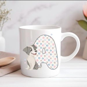 Cartoon dog alphabet hand printed mug