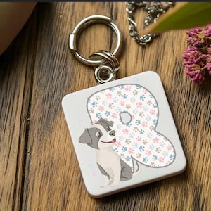 Cartoon dog alphabet hand printed keyring