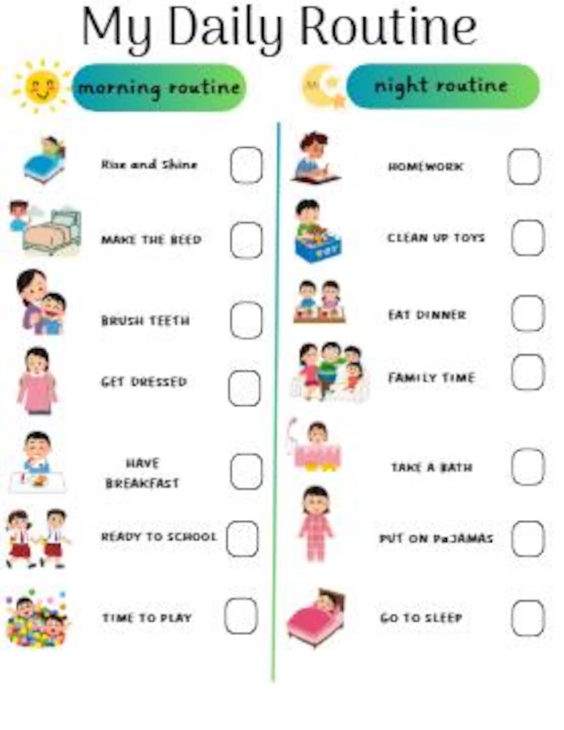 Kids Daily Routine Chart Printable | Morning & Night Routine | Instant ...