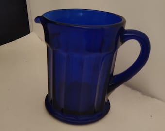 Cobalt Blue PITCHER Depression glass 32 oz pitcher 1940's vintage collectable art deco ribbed surface