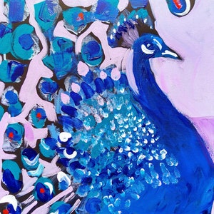 Blue Peacock Painting: Abstract Bird Wall Art on Canvas