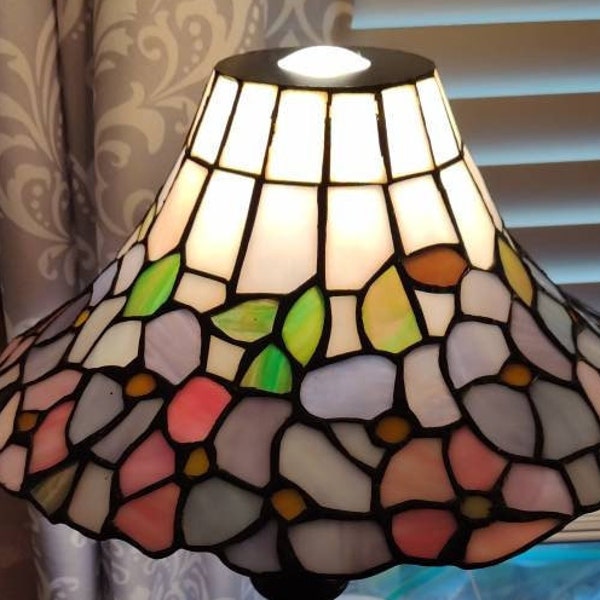 Tiffany Style Lamp shade art glass leaded stain glass FLORAL design white Green Blue pink colors Artistic Handmade old slag glass and lead