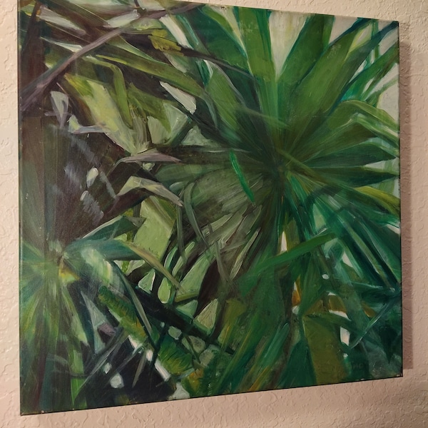 Cabbage palm oil painting on Canvas Original tree painting in Homestead field by award winning Florida Artist Susan Sorrentino