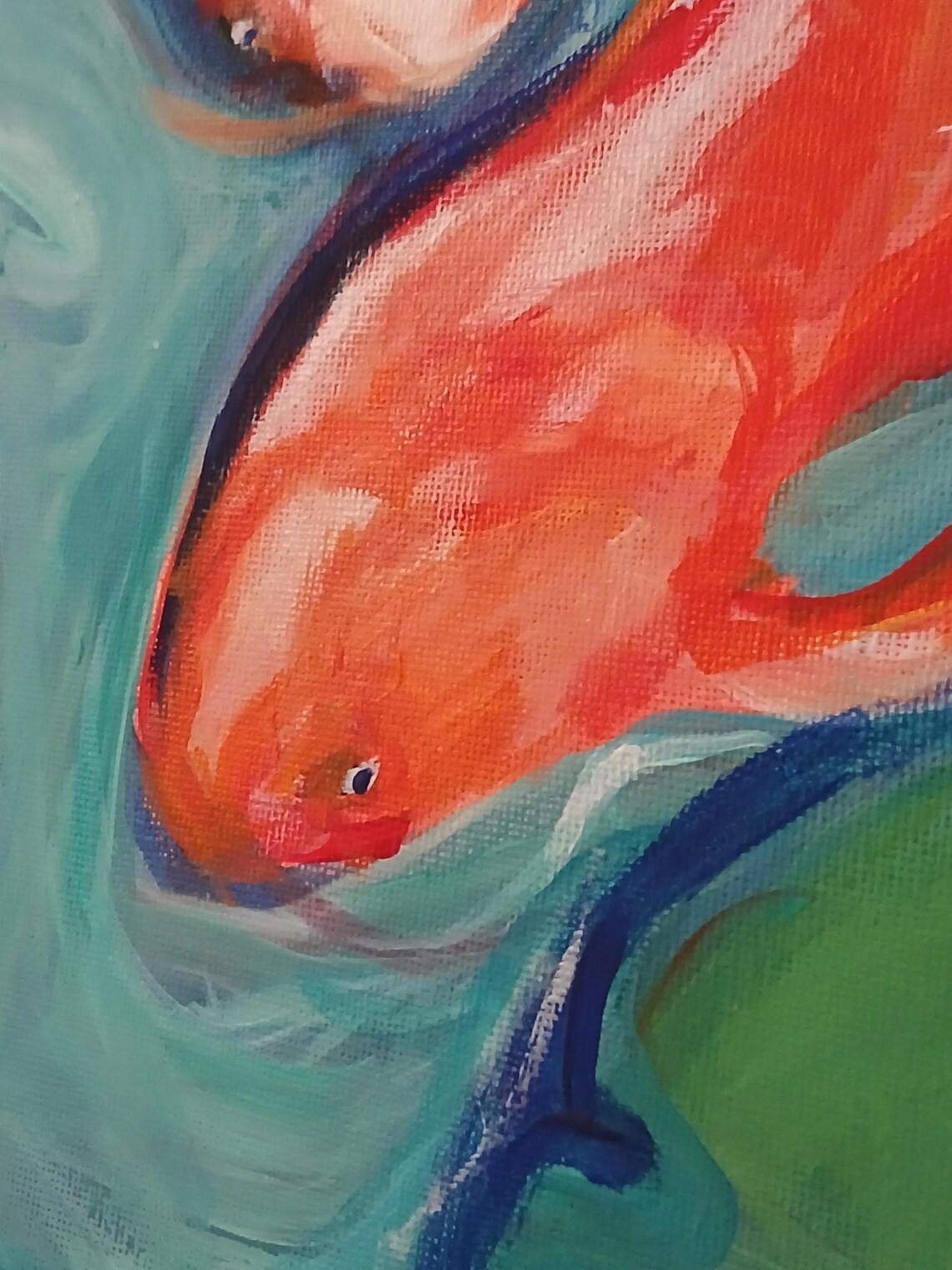 Koi Fish Pond Orange Turquoise Blue Painting Original Acrylic Canvas ...