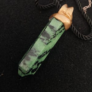 LONG Ruby Zoisite CRYSTAL statement boho unisex  necklace one of a kind art to wear High energy point for chakra healing by Susan Sorrentino