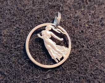 Coin Unique Mother's Day Gift silver flying angel cut coin pendant