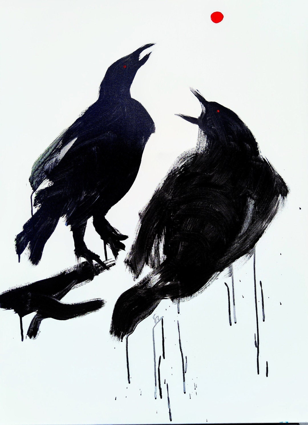 CROW PAINTING Abstract Acrylic Enhanced by Artist Giclee on 16 X 20 ...