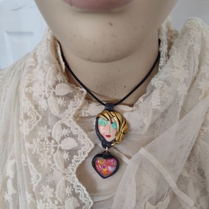 Pretty face necklace Love is in the Air Handmade Serenity Moon face pendant with pretty drop whimsical hair Art to Wear OOAK by Sorrentino image 8