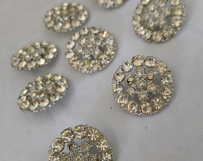 Vintage Crystal Rhinestone Buttons: Silver Frame, Jewelry Making (8 Pcs ...
