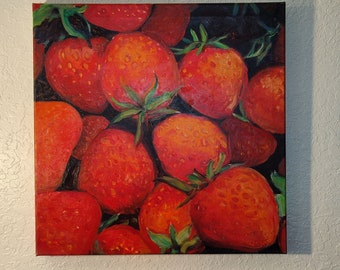 Strawberry oil painting 20 x 20 on Canvas Original "Homestead Harvest" series by award winning Florida Artist Susan Sorrentino