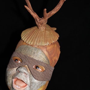 Baby face wall art sculpture masked baby deer super hero one of a kind sculpture wall relief save the national forests figurative sculpture