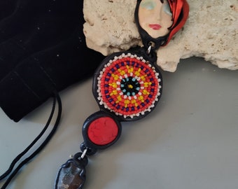 Peace pendant Art to Wear moon face Necklace arrow head flower Handmade One of a kind Pretty statement  protection great Gift Lightweight