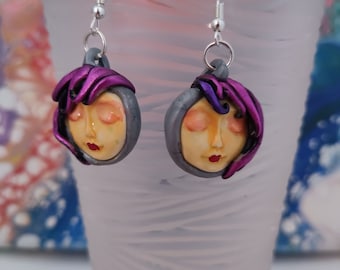 Pink Face Earrings whimsical Dangle drop Lightweight Art to wear One of a Kind serenity pretty face by Susan Sorrentino