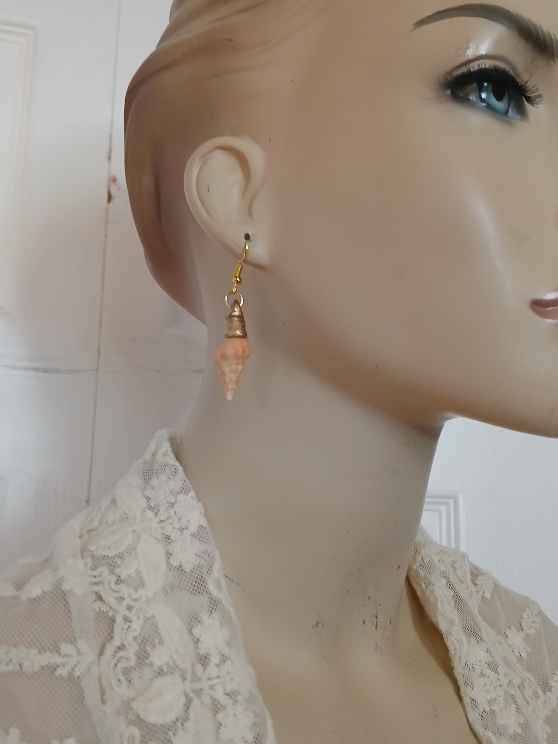 Real Shell Earing Real Florida Shell Earrings Gold Trim, Lightweight Mermaid Jewelry - Etsy