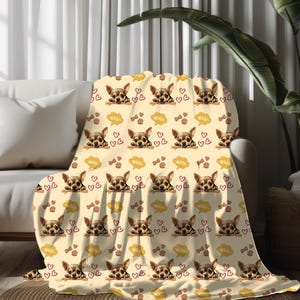 Chihuahua Illustration Velveteen Plush Blanket Dog Throw