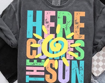 Here Comes The Sun PNG: Neon Summer Vibes, Beach Design (Digital Download