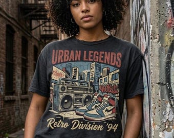 Vintage 90s Streetwear T-Shirt, Boombox Sneakers Graphic Tee (Digital Download)