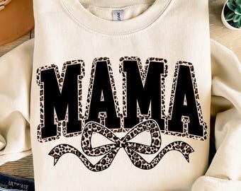 Mama Leopard Coquette Bow PNG: Retro Shirt Design (Digital Download